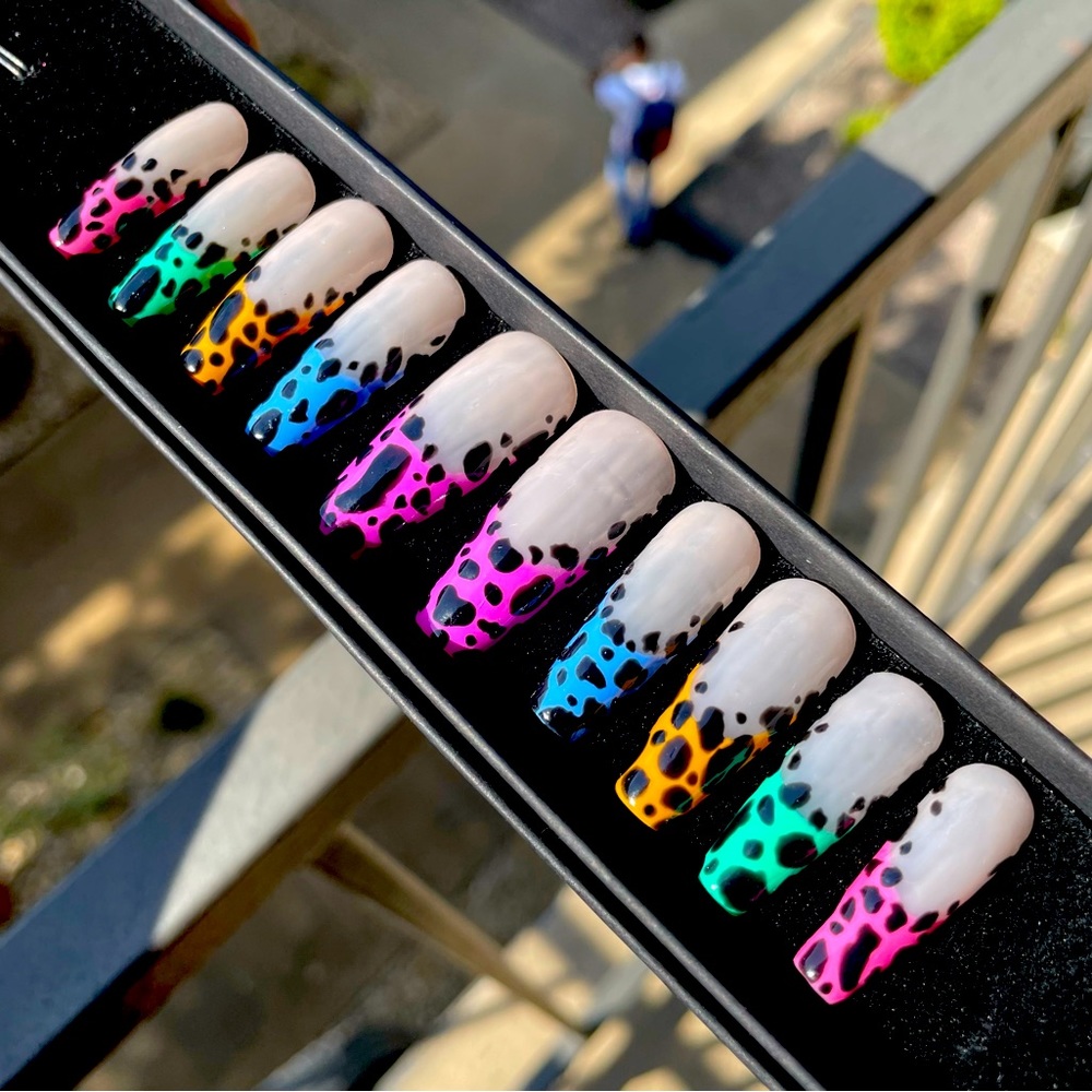 Coffin Shaped Press On Nails Cow Print